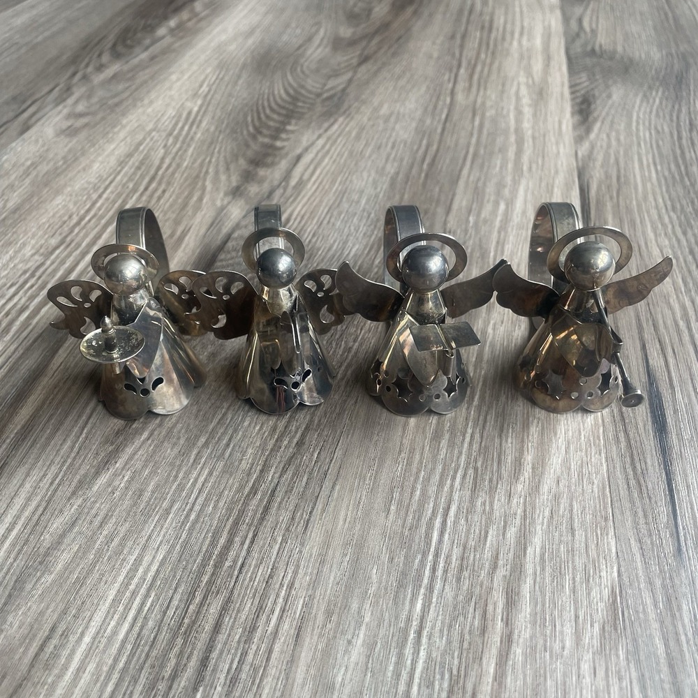 Vintage Silver Plated Angel Napkin Holder - set of 4 Christmas Holiday